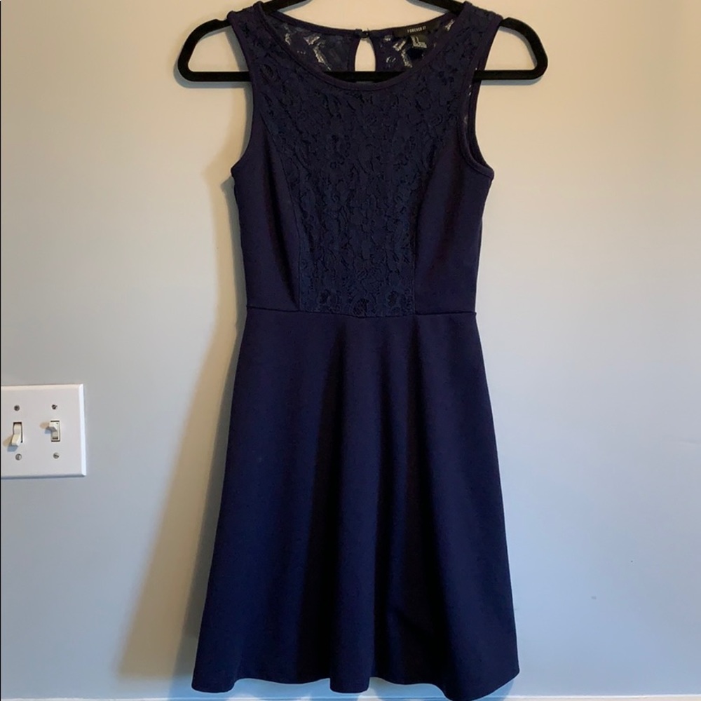 Navy Dress with Lace Top